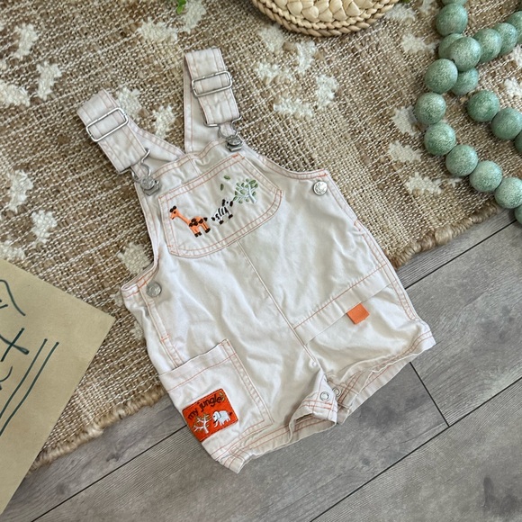 Vintage Baby Boy Animal Overalls Shortalls Zebra Giraffe ‘My Jungle’ 6-9 Months - Picture 12 of 15